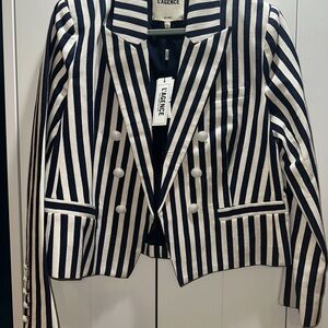 L'AGENCE Striped Blazer in Navy and White